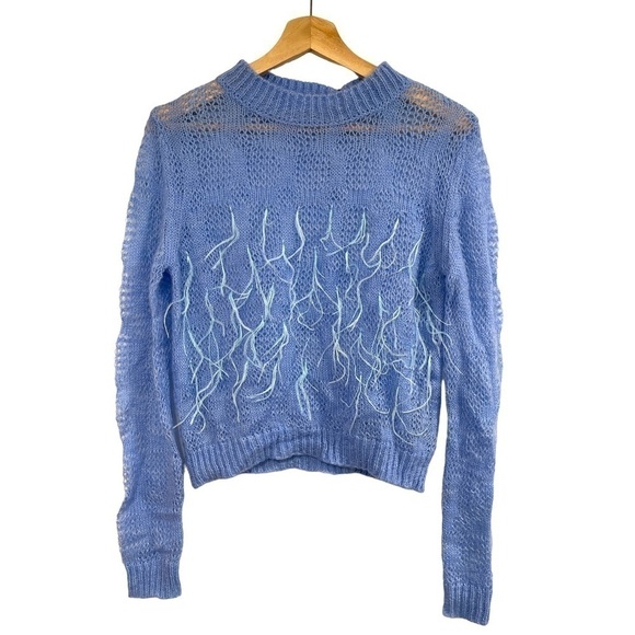 Zara blue feather embellished sweater - size medium - Picture 1 of 10